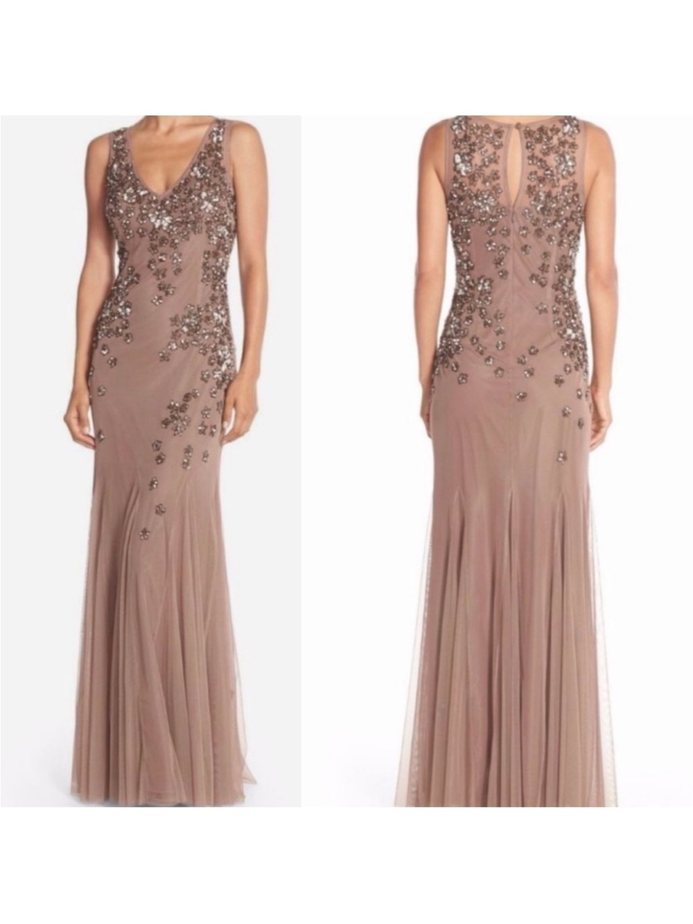 Aidan Mattox Taupe Embellished Sleeveless Maxi Gown